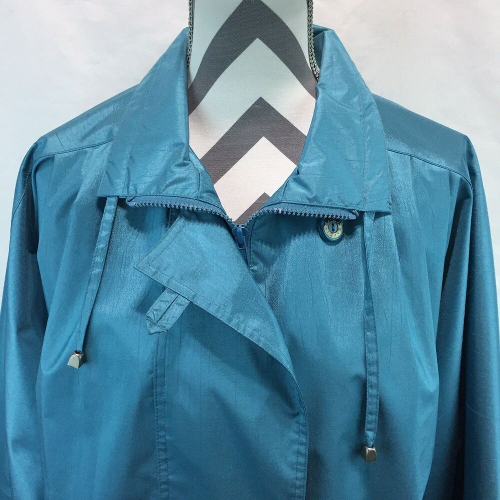 Chiango by Fleet Street Zip Trench Coat All Weather Blue Shimmer Medium OO5